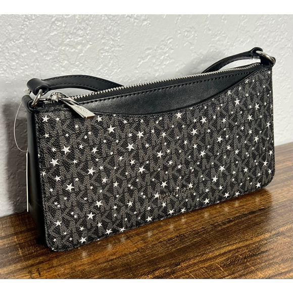 Michael Kors Arden Medium Black Star Print Crossbody Bag with Zip Closure - Picture 5 of 8